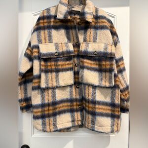 English Factory Faux Fur Plaid Shacket
